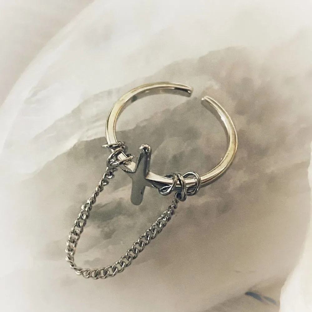 Titanium Steel Cross Minimalist Band Ring Adjustable